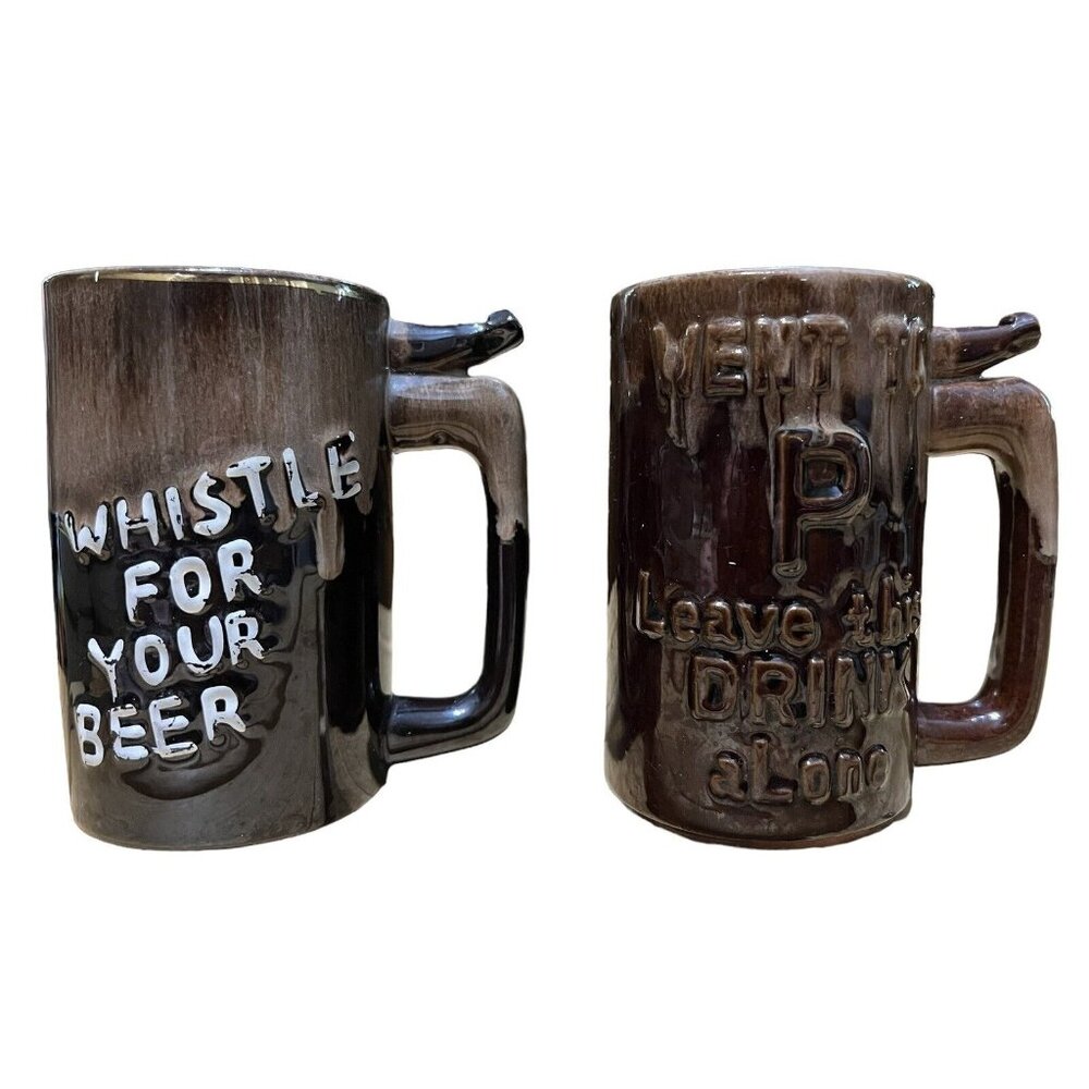 2 Vintage Whistle for Your Beer Mug Wet Your‎ Whistle  Art Pottery Nice